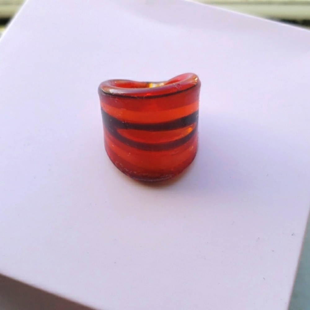 Murano Red & Black Glass Ring Size 6
